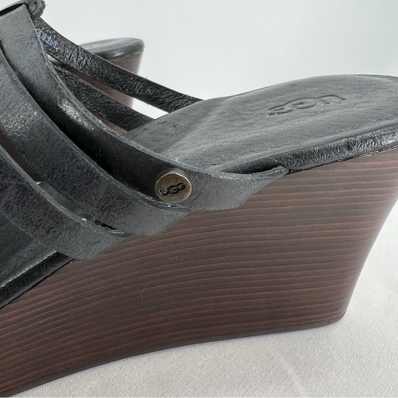 UGG Mattie Black Leather Platform Wedge Sandal Size 10 - Picture 10 of 14